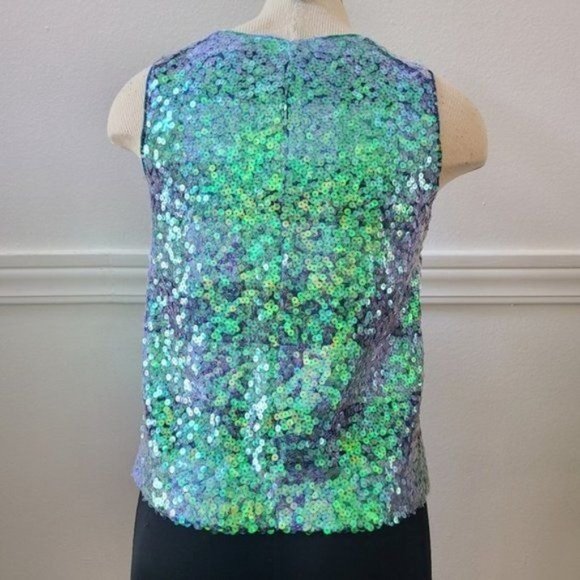 Anthropologie Maeve Amatheia Sequin tank Top  blue green color - Picture 12 of 13
